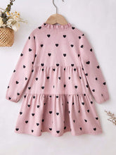 1pc Girls Casual Comfortable Pink Heart Pattern Crew Neck Long Sleeve Dress, Autumn/Winter